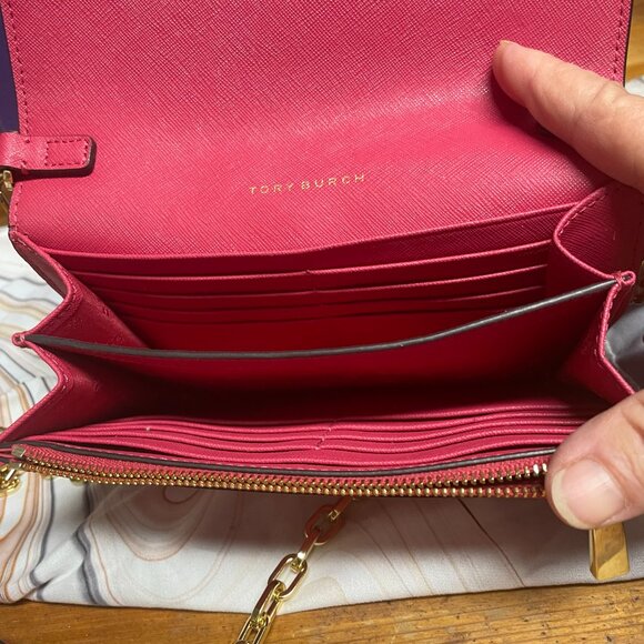 Tory Burch Pink Saffiano Leather Wallet on Chain Crossbody Bag FREE SHIPPING - Picture 3 of 9